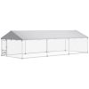 PawHut Outdoor Dog Kennel with Adjustable & Rotatable Bowl Rack, Waterproof Cover, Secure Lock, 19.7' x 7.5' x 5.2'