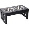 PawHut 23" Modern Decorative Dog Bone Wooden Heavy Duty Elevated Dog Bowl Feeding Station - Black