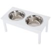 PawHut Elevated Pet Bowl 23 Durable Wooden Feeding Station Heavy Duty, White, for Dogs, Cats