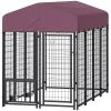 PawHut Welded Wire Outdoor Dog Kennel with 360° Rotating & 4 Levels Adjustable Bowls, Waterproof Cover, 7.9' x 4' x 6'
