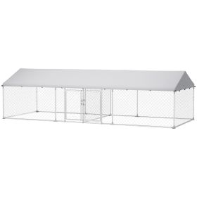 PawHut Two Room Outdoor Dog Kennel, Dog Run with Roof, Waterproof UV-Resistant Cover, Secure Lock, 19.7' x 7.5' x 5.2'