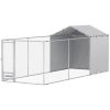 PawHut Galvanized Chain Link Large Outdoor Dog Kennel with Waterproof & UV-Resistant Cover, for M&L Dogs, 19.7' x 7.5' x 7.5'