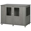 PawHut Extra Large Wooden Dog Crate Furniture End Table with Lockable Magnetic Doors Indoor Pet Kennel Gray
