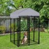 PawHut Heavy Duty Outdoor Dog Kennel 4 x 4 x 6 Exercise Playpen Galvanized Steel Fence UV-Resistant Oxford Cloth Roof Secure Lock Black