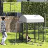 PawHut Welded Wire Outdoor Dog Kennel with 360° Rotating & 4 Levels Adjustable Bowls, Waterproof Cover, 3.9' x 3.9' x 6