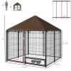 PawHut Outside Dog Kennel, 4.6' x 4.6' x 5' Puppy Play Pen with Canopy, Garden Playpen Fence Crate Enclosure Cage with Rotating Bowl, Black