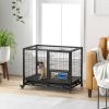 PawHut Heavy Duty Metal Dog Kennel with Bowl Holder Wheels and Removable Tray for Medium to Large Dogs Secure Black