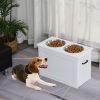 PawHut White Raised Pet Dining Station with Food Storage and Steel Bowls for Big Pups
