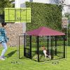 PawHut Welded Wire Outdoor Dog Kennel with 360° Rotating & 4 Levels Adjustable Bowls, Waterproof Cover, 4.6' x 4.6' x 5'