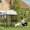 PawHut Welded Wire Outdoor Dog Kennel with 360° Rotating & 4 Levels Adjustable Bowls, Waterproof Cover, 3.9' x 3.9' x 6