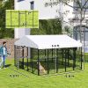 PawHut Welded Wire Outdoor Dog Kennel with 360° Rotating & 4 Levels Adjustable Bowls, Waterproof Cover, 9.8' x 9.8' x 6.8'