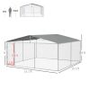 PawHut Outdoor Dog Kennel Galvanized Steel Fence with Cover Secure Lock Mesh Sidewalls for Backyard 15' x 15' x 7.5'