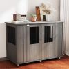 PawHut Extra Large Wooden Dog Crate Furniture End Table with Lockable Magnetic Doors Indoor Pet Kennel Gray