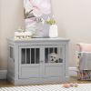 PawHut Wooden Dog Crate, Dog Furniture End Table with Triple Doors Steel Tubes Pewter Gray