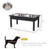 PawHut 2 Stainless Steel Pet Bowls, 23"L Durable Wooden Heavy Duty Dog Feeding Station - Black