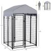 PawHut Heavy Duty Outdoor Dog Kennel 4 x 4 x 6 Exercise Playpen Galvanized Steel Fence UV-Resistant Oxford Cloth Roof Secure Lock Black